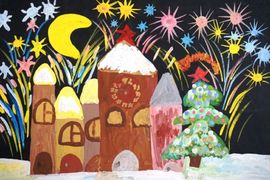 Круть Оксана, 9 лет, Новогодний фейерверк, тон. б., гуашь, ДШИ, г. Новошахтинск