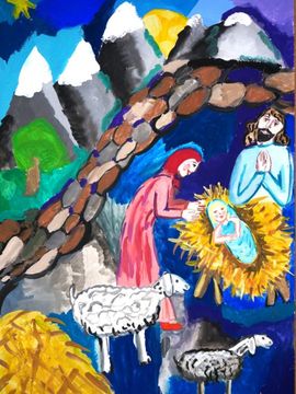 Полтавская Анна, 12 лет, Рождение Иисуса Христа, б., гуашь, ДШИ, р. п. Таврическое, Омская обл.