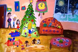 Раевская София, 9 лет, Новый год, б. гуашь