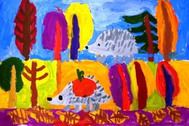Чернов Михаил, 6 лет, Ежики, б. гуашь