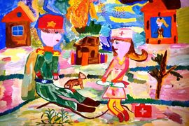 Матяш Валерия, 9 лет, Во время боя, б., гуашь, ДХШ, г. Волгодонск, Ростовская обл.