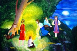 Никляева Ольга, 13 лет, Ночь накануне Ивана Купала, б., гуашь, ДШИ, г.Дубовка
