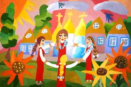 Полунина Полина, 9 лет, Хоровод, б., гуашь, ДХШ, г.Волгодонск
