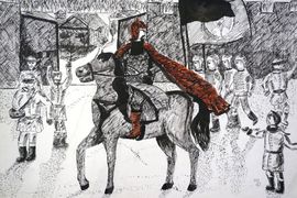 Полушко Ольга, 13 лет, Александр Невский. Возвращение с битвы. б., тушь, ДХШ им.Ю.И.Саханова, г.Унича