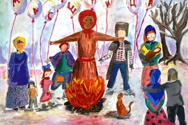 Страхова Дарья, 13 лет, Масленица, б., гуашь, ДХШ №1, г.Астрахань 