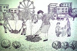 Сьянова Ирина, 14 лет, Моя бабушка на субботнике, тон. б., тушь, ДХШ №2, г. Липецк