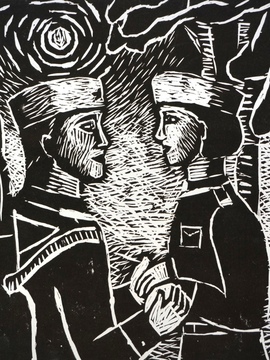 Харламова Вероника, 13 лет, Перед разлукой, б., линогравюра, ДШИ, г. Исилькуль, Омская обл