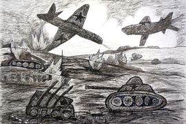 Фоменко Софья, 7 лет, Бой под Сталинградом, б., смеш. тех., ДХШ им. А.А. Бузовкина, г. Серпухов, Московская обл.