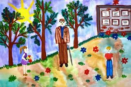 Андреева Анна, 10 лет, Низкий поклон героям, подарившим мир, б., гуашь, МЦ им. А. Гайдара, г. Казань