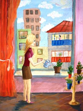 Мордовкина Мария, 13 лет, Мама разводит цветы, б., гуашь, ДХШ №2, г.Липецк
