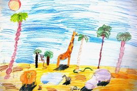 Паршина Софья, 7 лет, Путешествие в Африку, б., цв. карандаши, ДХШ №2, г. Липецк