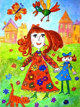 Трушкина Анна, 6 лет, Мама, я и Мурка, б., смеш. тех., ДХШ им. А.А. Бузовкина, г. Серпухов, Московская обл.