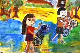 Тюрморезова Алиса, 7 лет, Переходим речку вброд, б., акварель, ЦРДТ, г. Волгоград