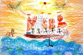 Шелудько Милана, 6 лет, Путешествие, б., смеш. тех., ДХШ, г. Старый Оскал, Белгородская обл.