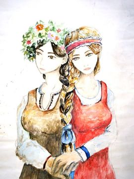 Шотт Кристина, 16 лет, А народы - родственники. Нет войне, б., акварель, СОШ №174, г. Самара