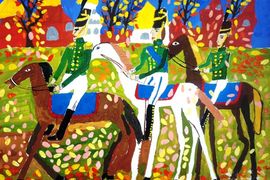 Абдрисова Алина 11 лет, Русская кавалерия 1812 года, б., гуашь, ДШИ, с.Лузино, Омская обл.