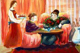 Дегтярёва Анастасия, 14 лет, Ярославские купчихи, б., гуашь, ДШИ №4, г. Ярославль