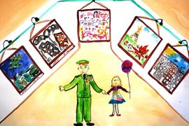 Зайцева Мария, 7 лет, Мы с прадедушкой в музее, б., акварель, дет. сад №18, г. Нижний Новгород