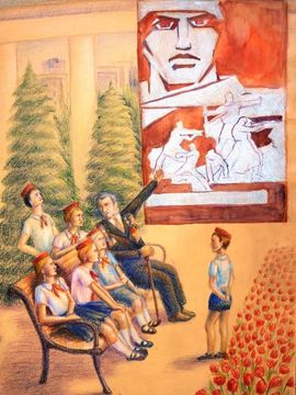 Зарипова Айсылу, 15 лет, Рассказ ветерана, б., акв.карандаши, ДХШ №2, г.Казань