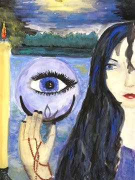 Стрелкова Инна, 14 лет, Рождественские гадания, б., смеш. тех., ДХШ им. Ю.И. Саханова, г. Унеча, Брянская обл.