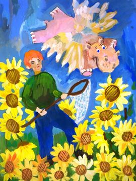 Фомичева Людмила, 9 лет, Небилица, небилица! Бегемот летит как птица!..., б., гуашь, Великоустюгская ДХШ, г. Великий Устюг, Волгоградская обл.