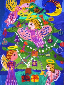 Денисова Карина, 9 лет, Рождественский ангел, б., гуашь, ВОДХГ, г. Волгоград
