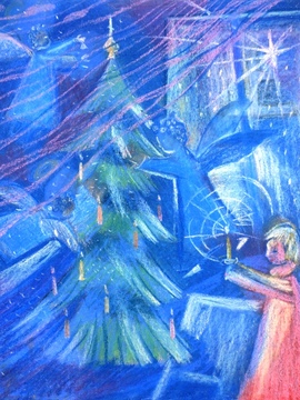 Зырянова Ольга, 12 лет, Рождественская звезда, тон. б., пастель, ДШИ, г. Исилькуль, Омская обл.