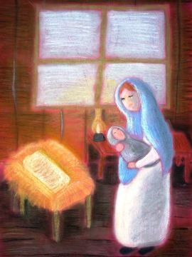 Кузнецова Дарья, 15 лет, Рождение Христа, тон. б., пастель, ДШИ, г. Исилькуль, Омская обл.