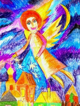 Литвинова Евгения, 9 лет, Чудеса в Рождественскую ночь, б., пастель, ДХШ, р.п. Нововаршавка, Омская обл.