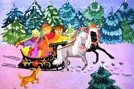 Морозова Анастасия, 12 лет, Рождественские гулянья, б., гуашь, ЦДТ изостудия Цветик-семицветик, г. Дубовка