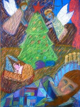 Потапенко Анастасия, 10 лет, Сон перед Рождеством, тон. б., пастель, ДШИ, г. Исилькуль, Омская обл.