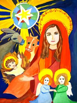 Ратиева Полина, 12 лет, Дева Мария и сын божий, б., гуашь, ДХШ, г. Волгодонск, Ростовская обл.