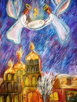 Тимошенко Ксения,  12 лет, Рождественская ночь, тон. б., пастель, ДШИ, г. Исилькуль, Омская обл.