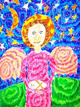 Шульга Ольга, 12 лет, Ангел-хранитель, б., пастель, ДШИ, р. п. Нововаршавка, Омская обл.