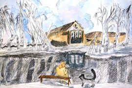 Белый Даниил, 12 лет, Весна в моей деревне, б., смеш. тех., ДХШ №2, г. Липецк