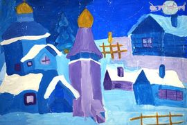 Варновская Алина, 11 лет, Синий вечер, б., гуашь, ВОДХГ, г. Волгоград