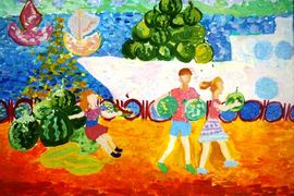 Горина Елизавета., 9 лет, Астраханские арбузы, б., гуашь, ДШИ им.М.П.Максаковой, г.Астрахань