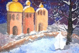 Гостев Матвей, 7 лет, Зимний вечер, б., гуашь, ДШИ, г. Цимлянск