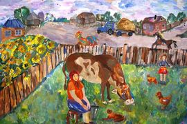 Игнатович Татьяна, 14 лет, У бабушки в деревне, б., гуашь, ДХШ, р.п.Любинский