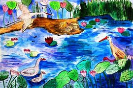 Савельева Юлия, 9 лет, Лето в Астраханской пойме, б., смеш. тех. ВОДХГ, г. Волгоград 