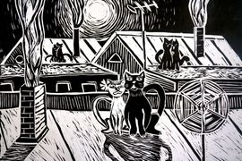 Чусовитина Олеся, 11 лет, Мартовская ночь, б., линогравюра, ДШИ по изо, г.Исилькуль, Омская обл.