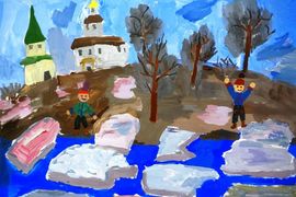 Щёголев Матвей, 8 лет, Ледоход на реке Сухоне, б., гуашь, Великоустюгская ДХШ, г. Великий Устюг
