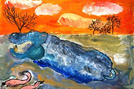Орлова Анастасия, 13 лет, Бегемот, б., гуашь, ДХШ №2 им. Б.И. Сурикова, г. Липецк