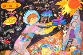 Качкина Варвара, 8 лет, Космическая бабочка, б., гуашь, ДШИ Гармония, г. Волжский