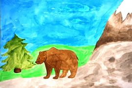 Тахтарова Ксения, 10 лет, Медведь, б., акварель, СШ №1, г. Калач-на-Дону, Волгоградская обл