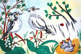 Ярускина Алина, 10 лет, Удивительные птички, б., смеш. тех., СШ №1, г. Калач-на-Дону, Волгоградская обл