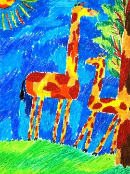 Бондарь Александра, 9 лет, В жаркой Африке, б., масл.пастель, ДШИ, р.п. Нововаршавка, Омская обл.