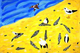 Горева Ева, 10 лет, Медведь и рыбак, б., гуашь, ДХШ №2 им. Б.И. Сурикова, г. Липецк