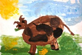 Денцель Милана, 5 лет, Бычок на лугу, б., гуашь, ДШИ, р.п. Нововаршавка, Омская обл.