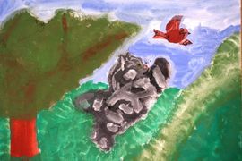 Костяной Кирилл, 8 лет, Пушистый охотник, б., акварель, СШ №1, г. Калач-на-Дону, Волгоградская обл.